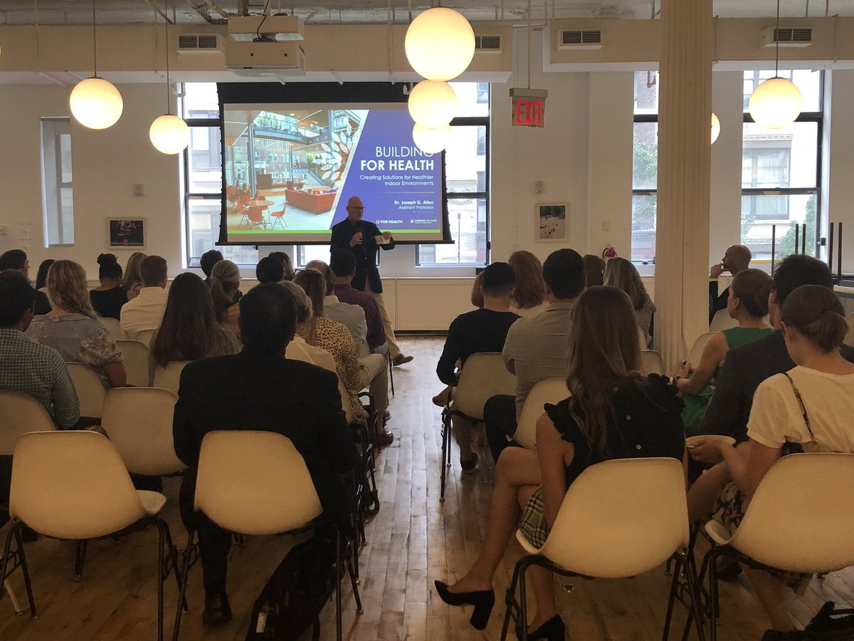 kristen_fulmer's tweet photo. Thrilled to have @UrbanGreen’s @JohnMandyck and @j_g_allen of @HarvardChanSPH’s share #thecogfxstudy & how buildings affect employee productivity. Excited to help host with @CoreNetGlobalNY’s #sustainabilitycommunity and at a @WeWork office! #sustainability #wellbeing https://t.co/dJmvsa9rwp