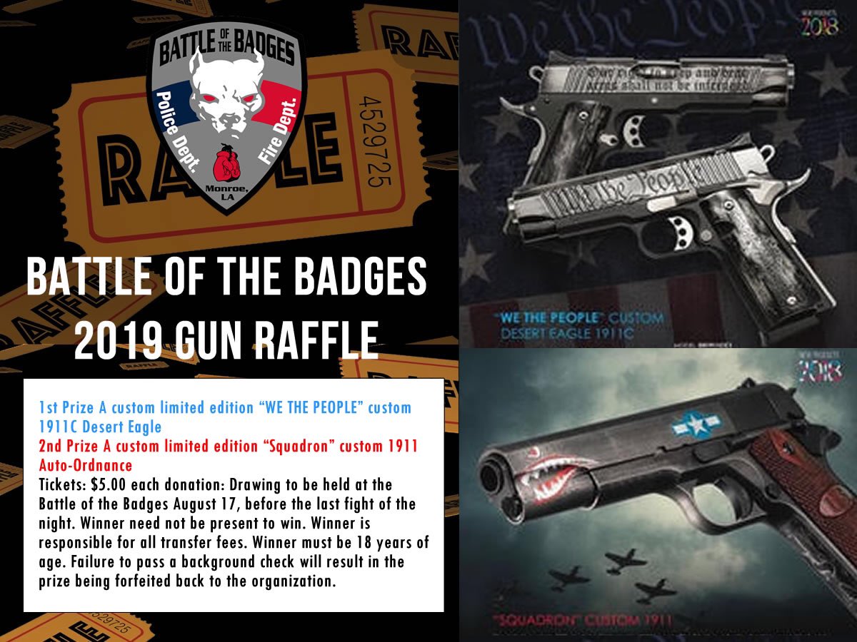 BattleBadgesUSA's tweet photo. This years raffle, one $5 ticket will get you two chance to win. Thank you Outlaw Ordnance for your support of this great event. #botb #outlawordnance #deserteagle #autoordance #magnamresearch #raffle #battleofthebadges #boxing #police #firefighter https://t.co/RWQTropl8h