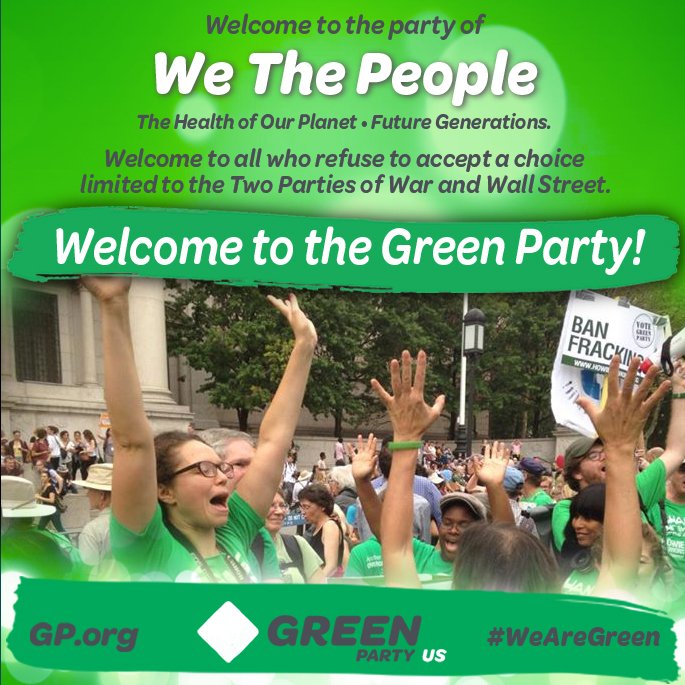 If you're disgusted watching the dysfunction created by <a href="/GOP/">GOP</a> &amp; <a href="/TheDemocrats/">Democrats</a> - and surely you are? - <a href="/GreenPartyUS/">Green Party US 🌻</a> welcomes you in the fight to put #PeoplePlanetPeaceOverProfit!

Check out our Platform ➡️ gp.org/platform

#WelcomeToTheParty
#WeAreGreen