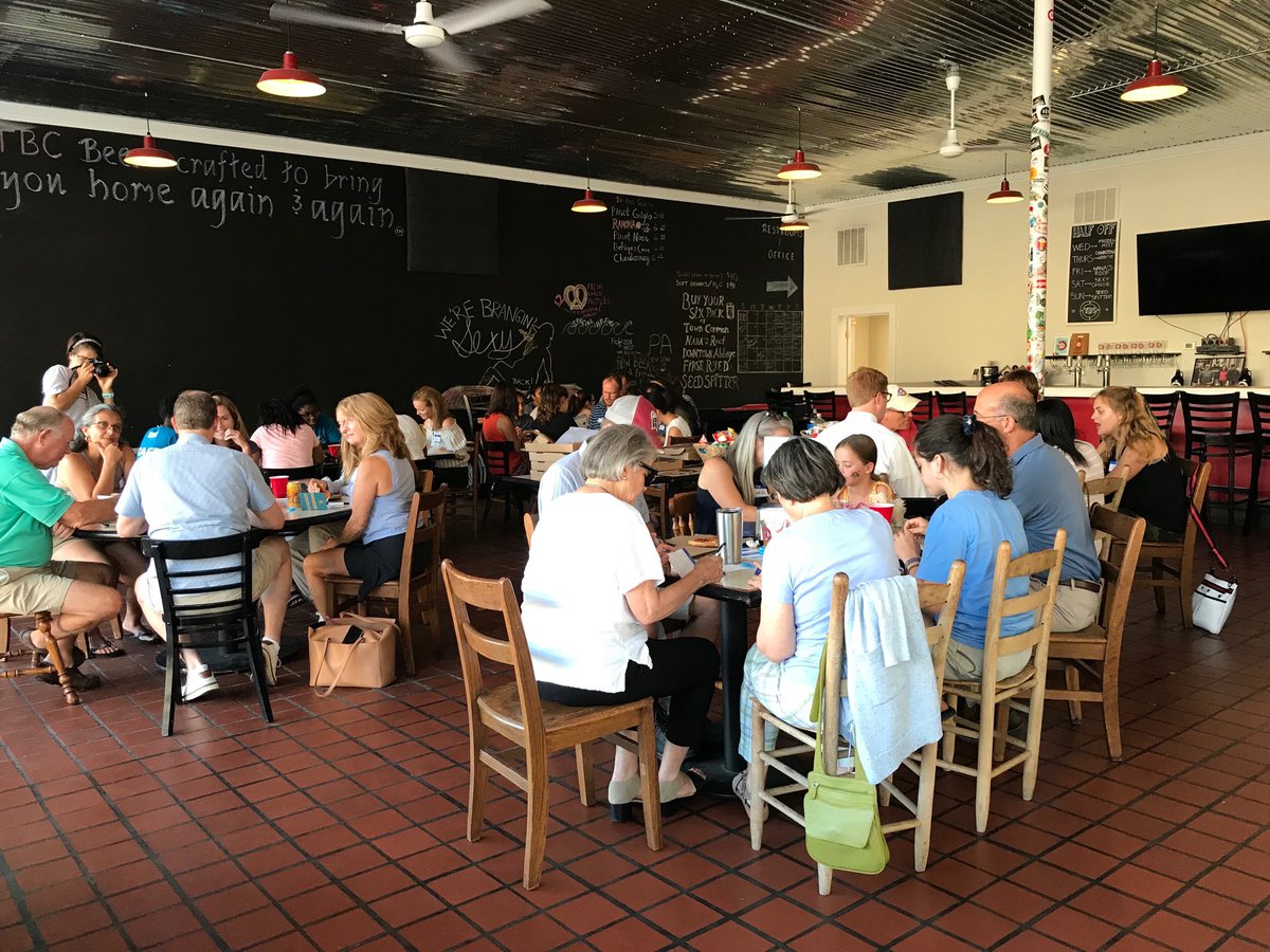 Full house at TBC in Tarboro as intern Olivia Olsher introduces the “Hello” game to her fellow interns, ENCIP board members, &amp; the Tarboro community.  Lots of engaging conversations by all. ⁦<a href="/TheENCIP/">The Eastern NC Internship Program</a>⁩