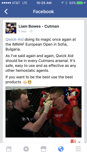 QwickAIDSports's tweet photo. When you ONLY have SECONDS to STOP the Bleeding you NEED QA in your Corner!

Raising funds for Paralyzed Marine LCpl Ian DeLaney.  All profits from sales at https://t.co/4nG4wOgRij go to COV for this #Veteran 
@codeofvets 

#MMA #ufc @BasRuttenMMA @MMAjunkie @boxingnews24 #PTSD https://t.co/bgMcsY1T1o