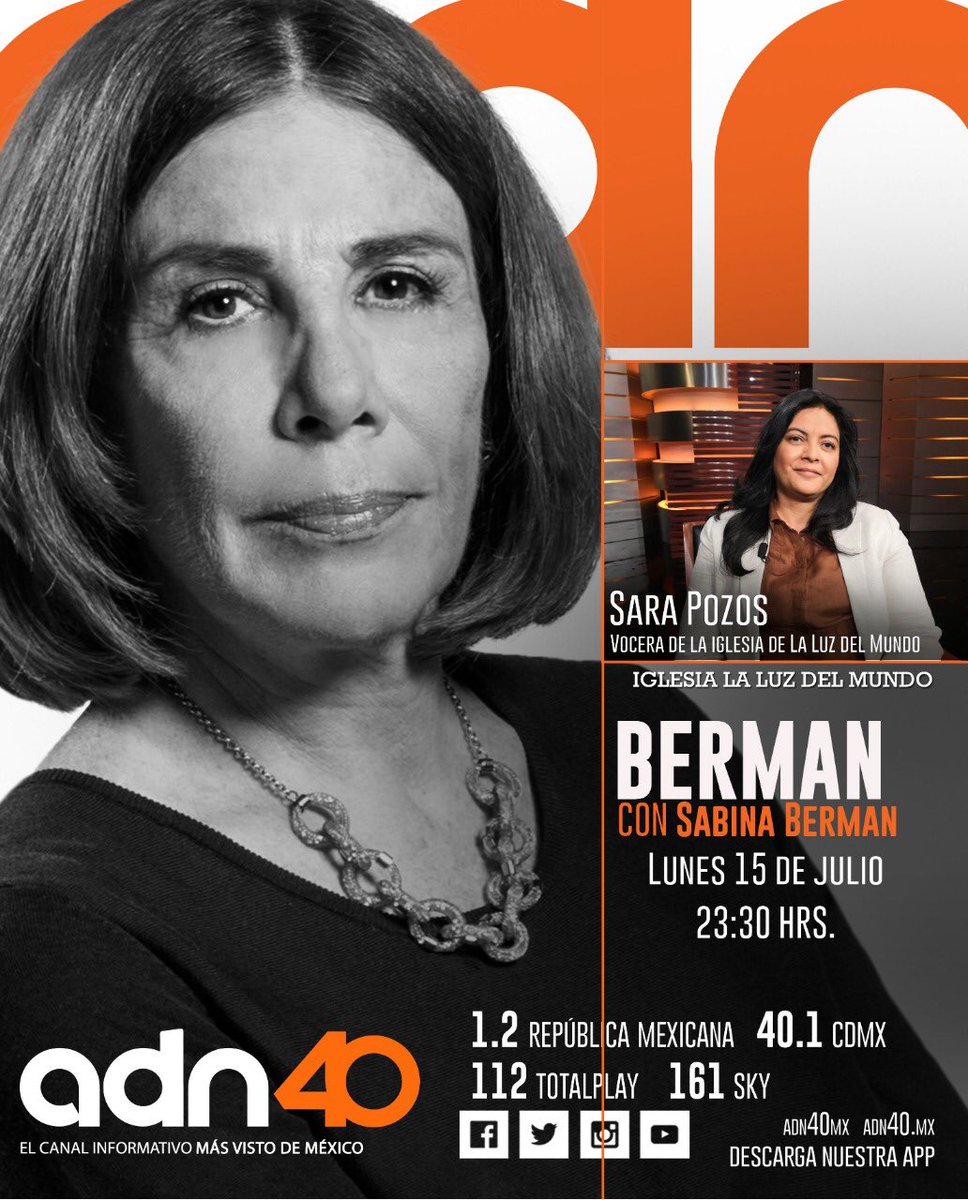 sabinaberman's tweet photo. Hoy en @BermanTV entrevisto a Sara Pozos, vocera de la iglesia de la Luz del Mundo. 

Los espero 23:30h a través de @ADNOpinion . https://t.co/SwhvtpCGVo