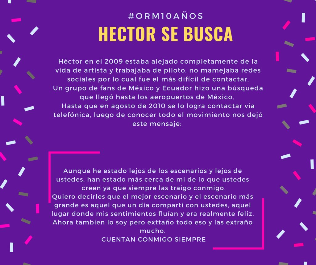 ORMClubOficial's tweet photo. ¿Quién fue el más buscado? 😱😂✈️
@OficialHector 
Conoce el primer mensaje que dirigió Hector a las fans luego de tantos años de no estar en contacto 💜

#ORM10Años 
#HistoriaORM https://t.co/scqa4r9p9A