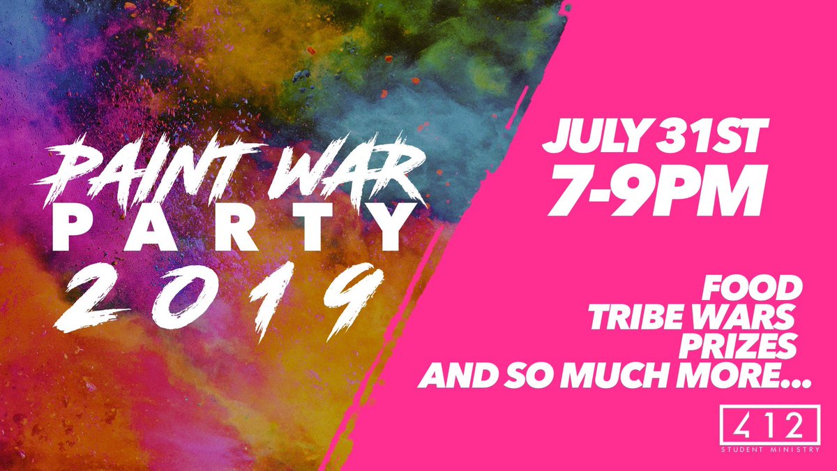 te_yth's tweet photo. - What? A HUGE paint war for all 6-12th grade students w/ food, Tribe Wars, prizes, & soooo much more. 🔥
- Where? Right off of exit 215 in St. Clairsville, OH. (The new The Experience Church property) ⚡️
- When? July 31 // 7-9PM 🎉
——
WEAR WHITE. WEAR TENNIS SHOES. #412TE https://t.co/UXRTO7Trpa