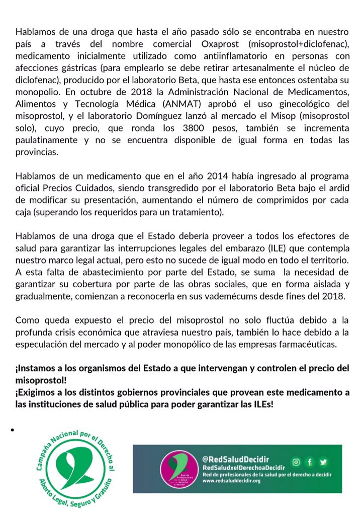 RedSaludDecidir's tweet photo. Aumenta el precio del #misoprostol se incrementa la #DesigualdadSocial  @CampAbortoLegal https://t.co/MA7DYSdN2V