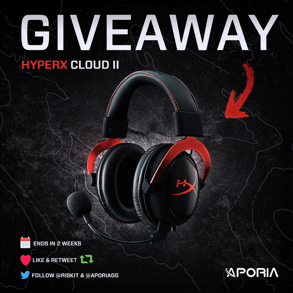 Riskit's tweet photo. 🔥 Hyper X Cloud II Giveaway! 🔥

In celebration of joining #TeamAporia, I'm giving away one of (imo) the best gaming headsets available! 

To enter:

✅Follow @Riskit
✅Follow @AporiaGG 
✅RT + Like this tweet

Rolling in 2 weeks, GLHF! https://t.co/l0CEXbyKVn