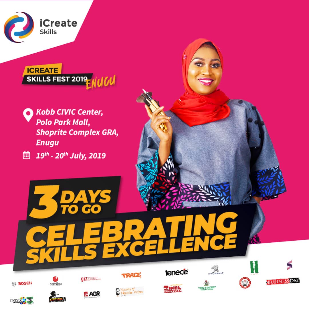 Just 3days to go!!! 
@Melmedia2013

@i_createafrica
#iCreateSkillsfest 
#iCreateSkillsEnugu 
#Skillschangelives 
#Wysd2019 
#iCreateAfrica

#EventsEastNG  #EkweNdigbo