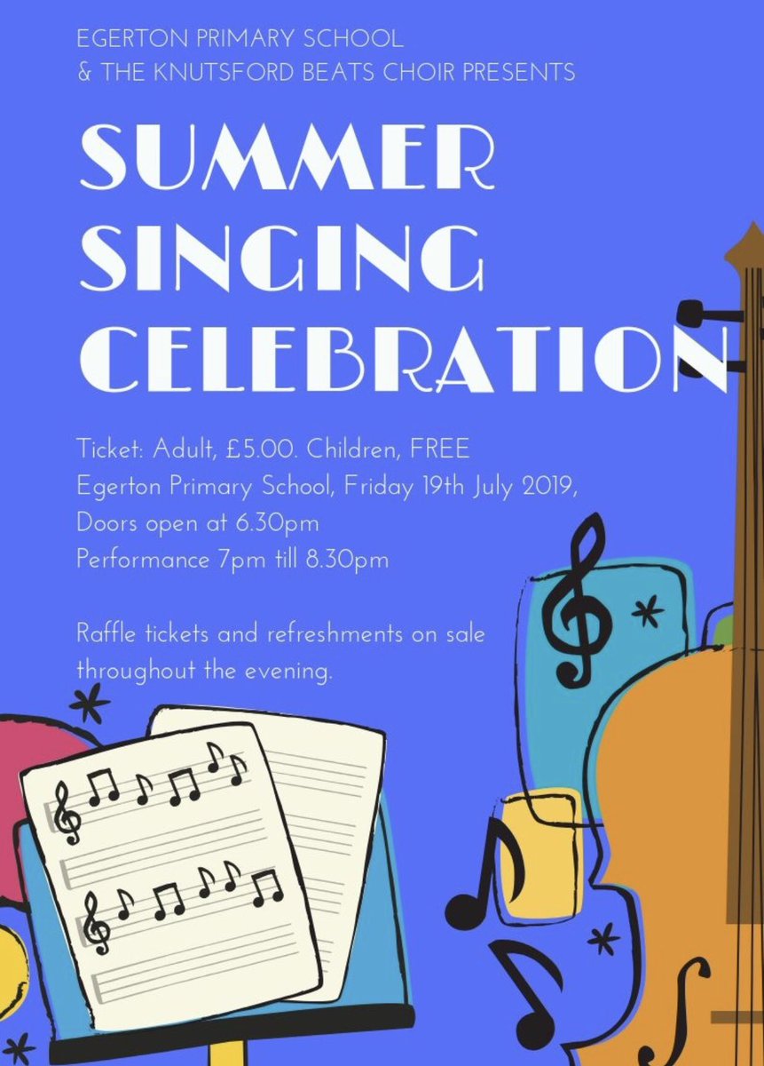 Grab your picnic blanket this Friday and join us and The Knutsford Beats for an evening of summer singing to help raise funds for Egerton Primary School PTA. Tickets are on sale from School now, £5.00 per Adult and Children go Free.