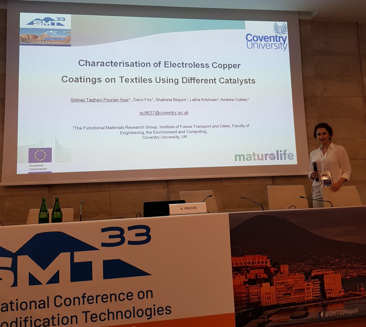 Prof Andy Cobley (@cobleyprof) on Twitter photo Great to see so much dissemination of the amazing research being carried out in the MATUROLIFE project. Here's Dr Golnaz Taghavi Pourian Azar presentating at SMT33 in Naples on the development of a copper nanoparticle catalyst <a href="/maturolife/">maturolife</a> @CovUni_FTC <a href="/fmgcov/">FMGCoventryUniversity</a> <a href="/CoventryUniNews/">Coventry Uni News</a> Great to see so much dissemination of the amazing research being carried out in the MATUROLIFE project. Here's Dr Golnaz Taghavi Pourian Azar presentating at SMT33 in Naples on the development of a copper nanoparticle catalyst <a href="/maturolife/">maturolife</a> @CovUni_FTC <a href="/fmgcov/">FMGCoventryUniversity</a> <a href="/CoventryUniNews/">Coventry Uni News</a>