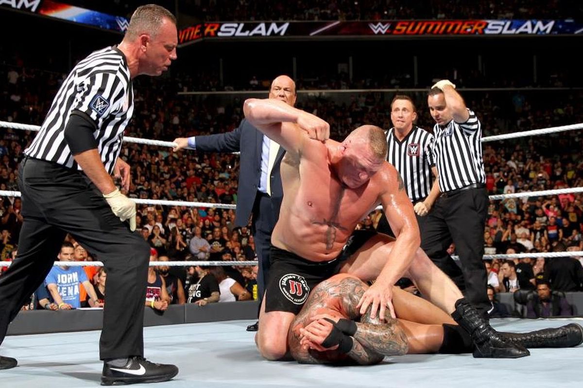 OnlyHaveEyez4U's tweet photo. WWE is so lost it’s ridiculous. They had Brock beat the shit out of Randy Orton for no reason and he never got his revenge. Now would’ve been the PERFECT time, 3 years later at the same PPV: Summer Slam. But no, push the Rollins Agenda more! https://t.co/4A68nBOQnI