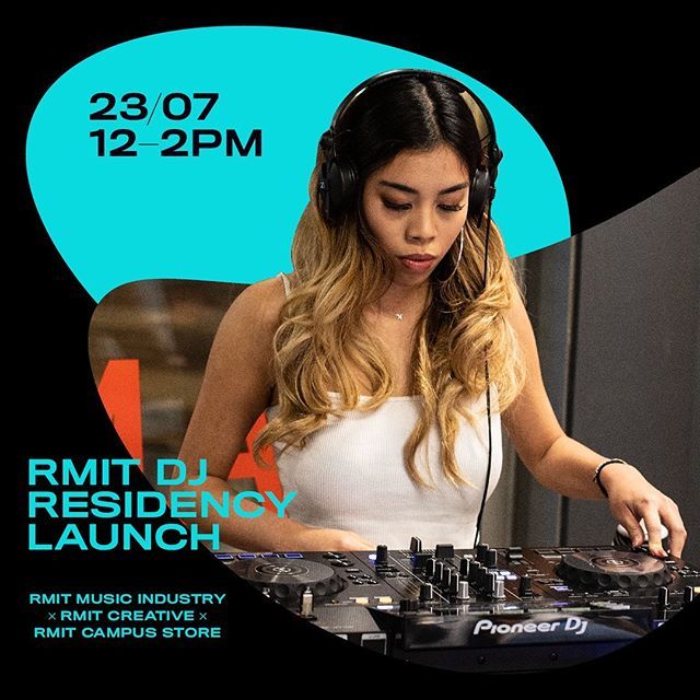RMITCreative's tweet photo. Join us for good tunes, good vibes at our RMIT residency happening every Tuesday 12pm - 2pm @ RMIT City Campus. Launch on 23 July 12pm, there will be emerging student DJs, @seemakeplay workshop &amp; yummy edible cookie discs. https://t.co/1HzFjiPyLw