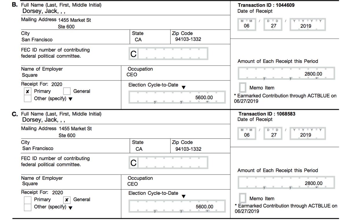 In FEC filings, Jack Dorsey is listed as maxing out to Tulsi Gabbard the day after the debate... docquery.fec.gov/pdf/009/201907…