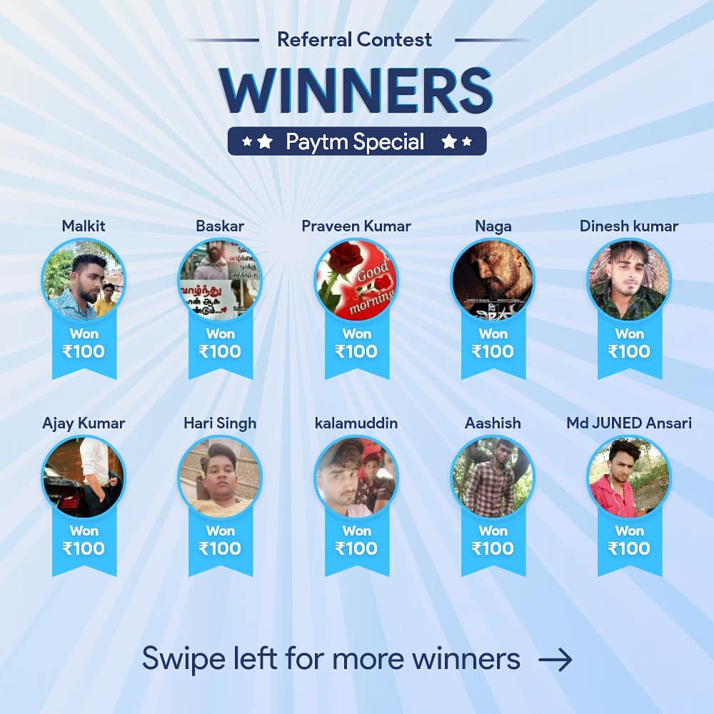 QurekaProApp's tweet photo. Congrats to the winners of "Paytm Special Referral Contest" held on 15th July

If you also want to WIN upto ₹3000 Paytm Cash Everyday, then Invite your friends on Qureka Pro to Play Games &amp; WIN. 

#PaytmContest #ReferAndWin #PaytmCash #SpecialContest #QurekaPro #PlayGamesWinCash https://t.co/pIRCtkHpEX