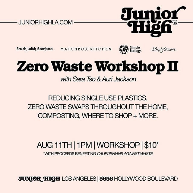MatchboxKitchen's tweet photo. Hello! @aurijackson and I will be teaching another Zero Waste Workshop together at @juniorhighla August 11! Attendees will receive zero waste goodies from our sponsors @brushwithbamboo, @simplystraws, and @simple_ecology. We’ll be going over our fav plas… https://t.co/vHDE84LaKj https://t.co/rCZO7dpjQT