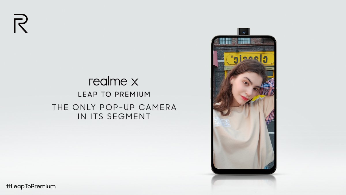 realmeIndia's tweet image. Meet the only smartphone to feature a pop-up camera at its price, introducing #realmeX!
Get yours in the special #HateToWait Sale at 8 PM, 18th July followed by the next sale at 12 PM on 24th July on @Flipkart &amp;amp; realme.com/in.
#LeapToPremium
bit.ly/2SlB8Uk