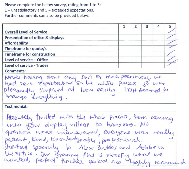 ToddDevineHomes's tweet photo. 5/5 from our customer feedback survey! Well done Ashlee and Alex, another very happy customer! Thank you Karyn for the feedback. ❤#grannyflats #transportablehomes #holidaycabins #relocatable #testimonial #happyclients #melbournegrannyflats https://t.co/MyStgpgvvM
