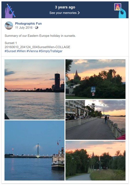 FunPhotographic's tweet photo. fbm20160711 - #ThreeYearsAgo
Summary of our #EasternEurope holiday in sunsets. 

Sunset 1 

20160610_204124_004SunsetWien-COLLAGE
#Sunset #Wien #Vienna #SimplyTrafalgar

More on: https://t.co/RbCGFKBuAb

AND

https://t.co/6uln7sZd4v https://t.co/HmvrDmdLx3