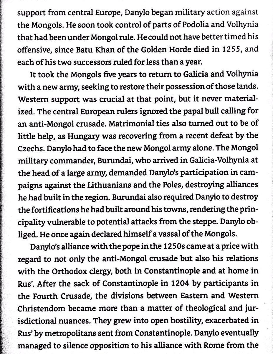 Galicia aligned with Catholics against Mongols, alienating Orthodox. Thus Metropolitan of Russia was relocated away from Kiev to central Russia. As compensation, new Orthodox metropolitan set up in Galicia. Two religous hierarchies for East Slavs.