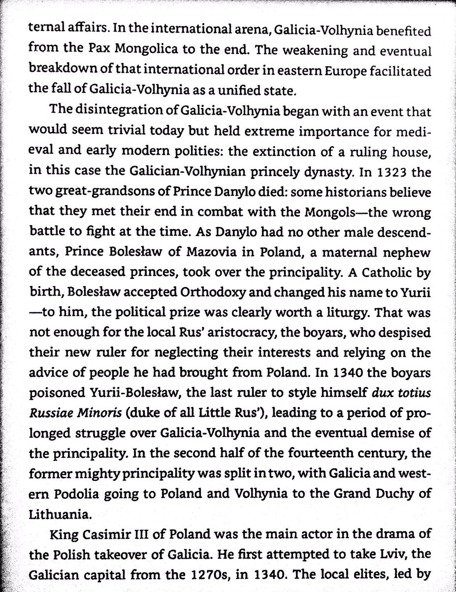 End of Galician independence due to dynasty extinction. Poland and Lithuania swooped in, dividing it in 2. Poles started settling Galicia in large numbers, starting a conflict that wouldn’t be resolved until 1943.