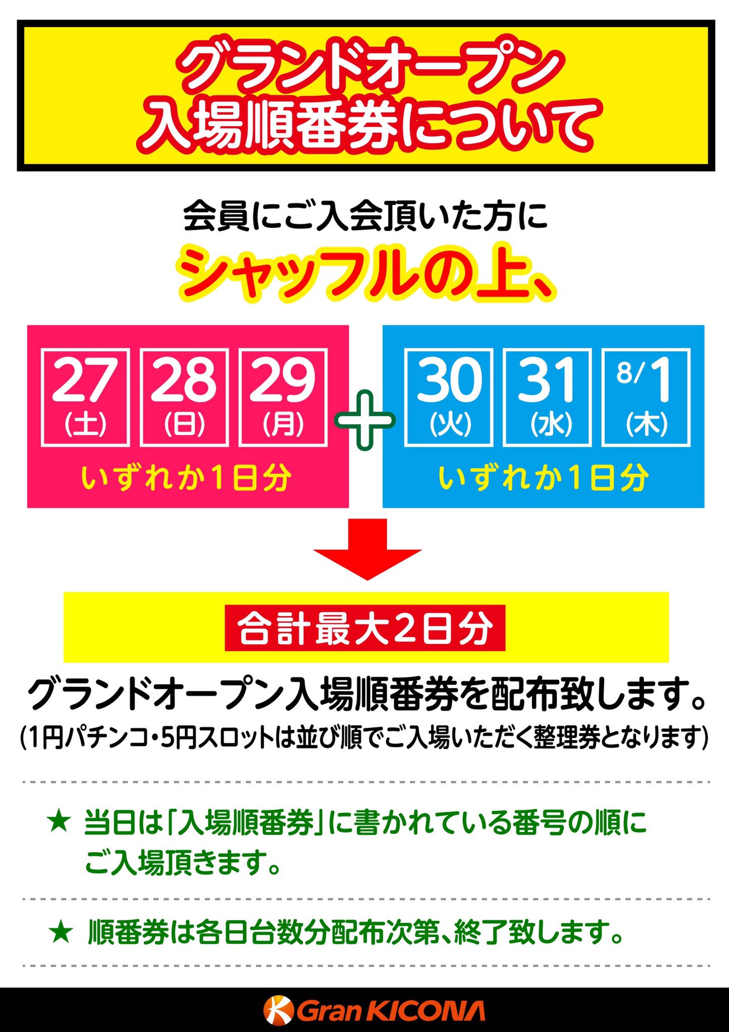グランキコーナ入場整理券