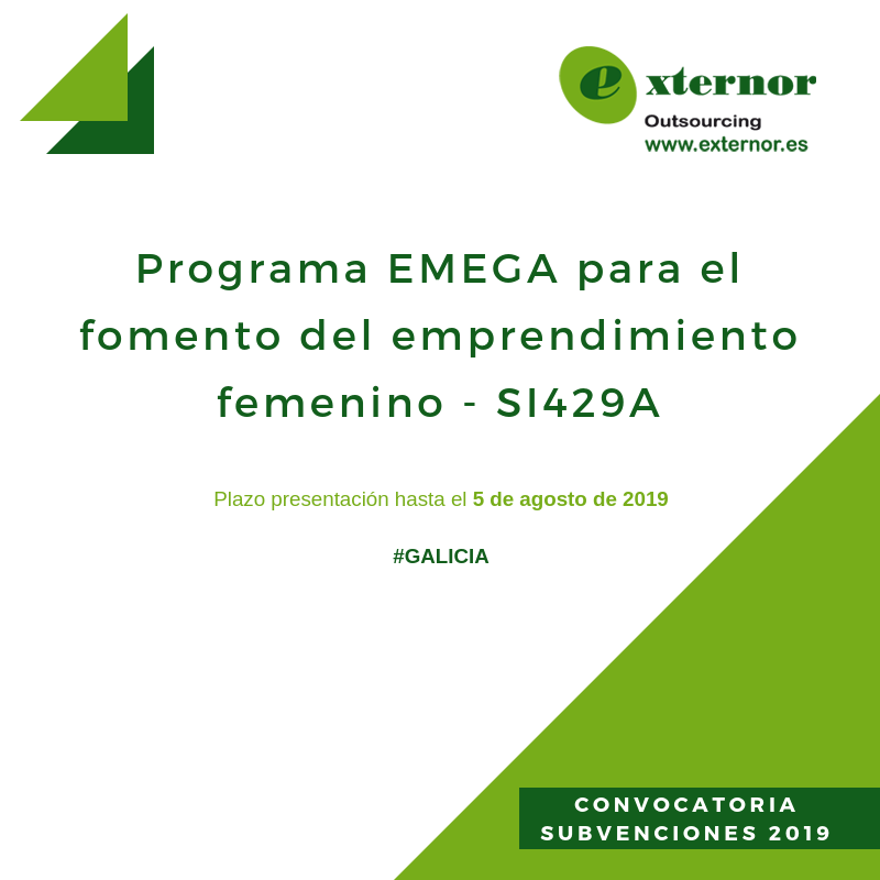 CONVOCADAS AYUDAS:

Programa EMEGA para el fomento del emprendimiento femenino – SI429A.

Desde Grupo Isonor- Externor tramitamos y justificamos estas ayudas, ¡infórmate!

Más información ->bit.ly/2LocqSB

#AyudasGalicia #Emprendimiento