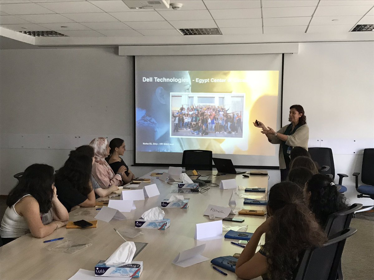 Noha Eldiry is presenting the Cairo COE   Activates and women focus for High-school students exploring a career in STEM  #GPWIA #DELLEMCTriggerIT #PSSCairo