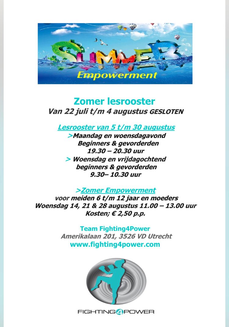 Het is bijna Zomervakantie ☀️💪💪🏽💚 Fighting4Power heeft een aangepast Zomer lesrooster. #SummerEmpowerment #Liefde