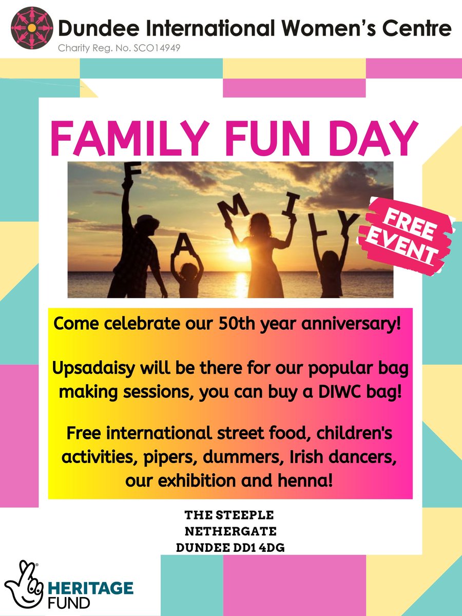 DIWC1969's tweet photo. More 50th Birthday Fun! Join us at the Steeple on Wednesday 7 August from 11am to 2pm for entertainment, children's activities, henna, and of course, delicious street food! Visit our 50 year exhibition too. Funded by @HeritageFundSCO #Dundee #familyfun #history #lifelonglearning https://t.co/cmjig77zhN