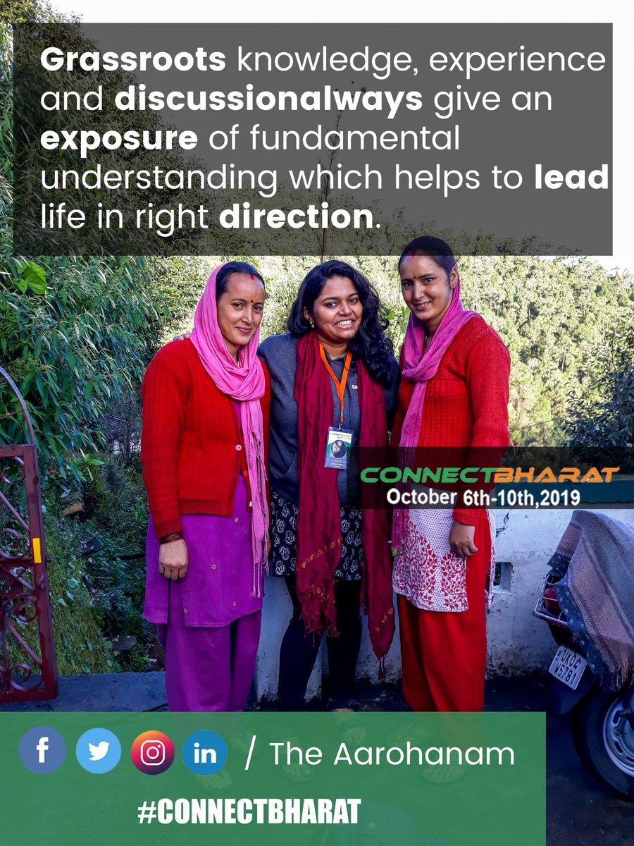 Grassroots knowledge, experience and discussion always give an exposure of fundamental understanding which helps to lead life in right direction.

Want to be a part of this life changing journey, register today at aarohanam.in/connectbharat/…

#ConnectBharat #Aarohanam #Grassroot