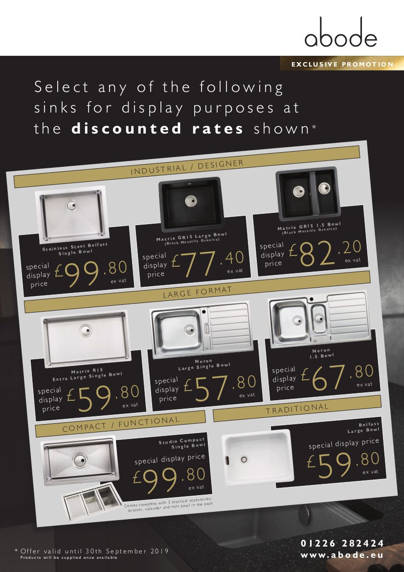 kitchensreview's tweet photo. Abode launches sink and tap summer promotion for retailers... https://t.co/OpRAbpzhsZ @abodehome #kitchenretailers #kitchenshowrooms https://t.co/9rg6BAKkKF