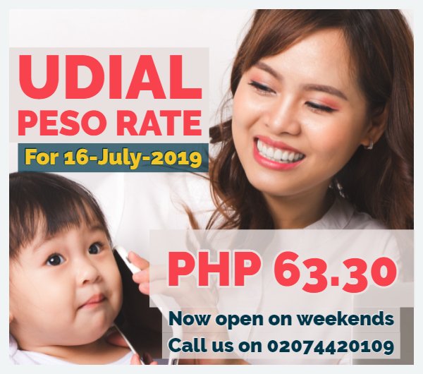 udialuk's tweet photo. UDIAL PESO rate for 16 July 1GBP=PHP 63.30
Last order till 3PM. Call us now on 02074420109.
Don't forget to LIKE and SHARE.
.
.
.
.
.
#remittance #pilipinas #ofwpinoy #pamilya #moneytransfer #kabayan #filbrit #onlinemoney #sendmoney #pinoy #udialremit #londonlife https://t.co/Y2Za63x5ex