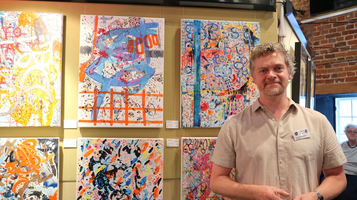 GuildfordArts's tweet photo. Philip Ryland and some of his work at the 'Yvonne Arnaud Art' Exhibition, open until 18 July, 10-7.30, at the Mill Studio. Something for everyone... https://t.co/ax9O49wBxP