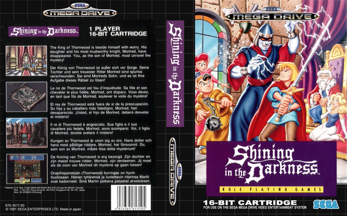 RetroGameGeeks's tweet image. SHINING IN THE DARKNESS: Here's the cover art for the 1991 Sega Mega Drive/Genesis game by Climax/Sonic Software Planning. The first game in the Shining series this was a superb rpg, ever find the Arms of Light and defeat Dark Sol? #retrogaming #Sega #MegaDrive #RPG #90s #gaming