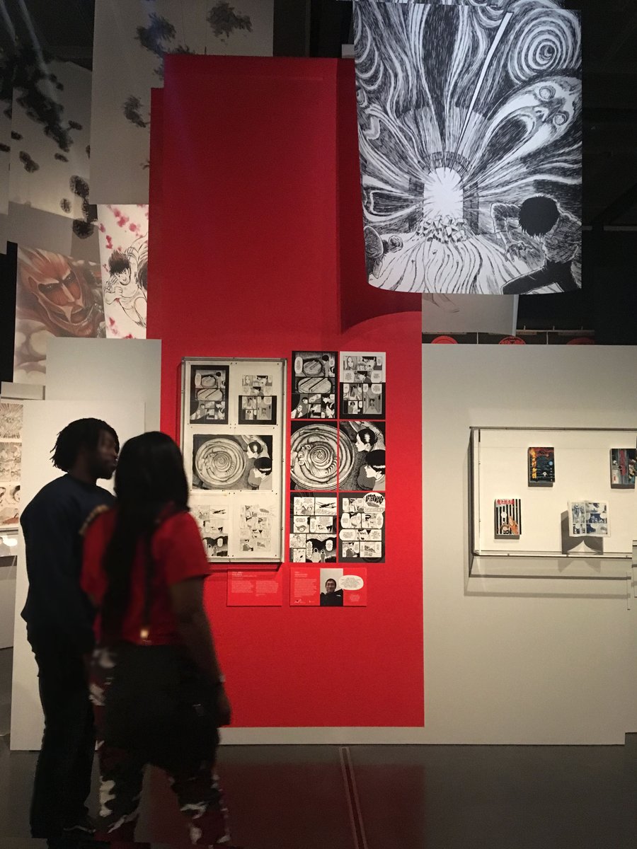 PraxisLimitedUK's tweet photo. @Praxis new install of nineteen #Droppaper #banners in five different vivid colourways for @britishmuseum #MangaExhibition. Each banner features a cut-out aperture to house display cases. #Praxis #graphics #banners #BritishMuseum #Manga #Anime #Japan #MangaArt #London #Museum https://t.co/cibfFWkAbv