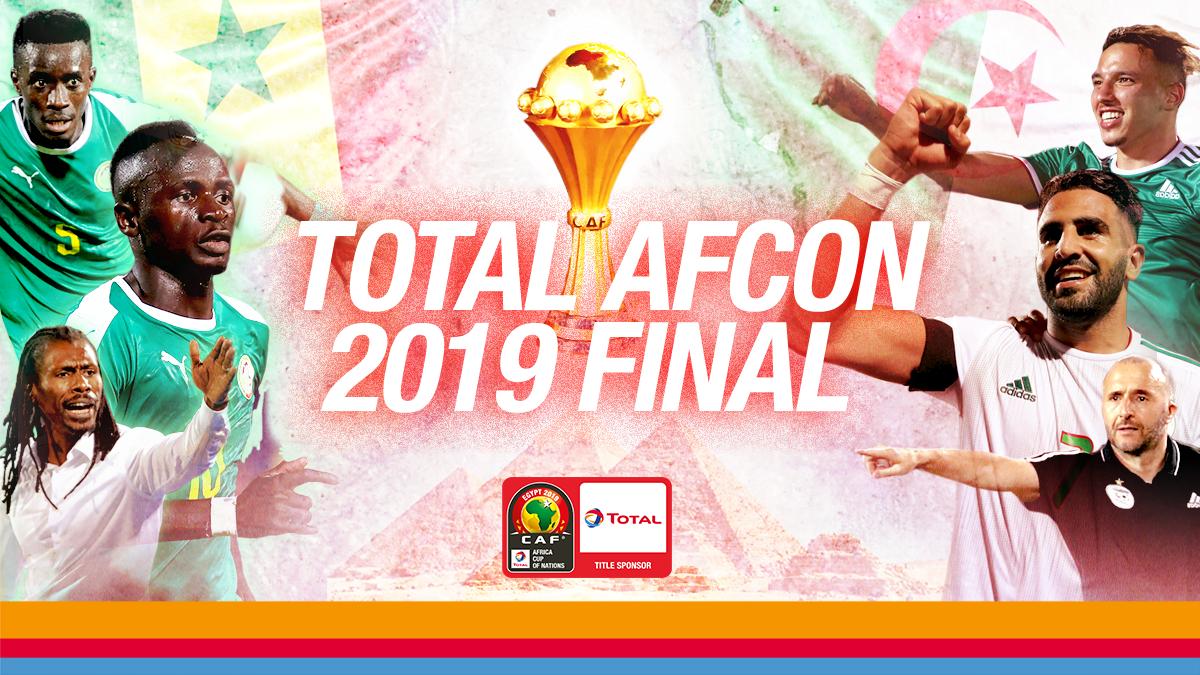 Football2Gether's tweet photo. #TotalAFCON2019

A final we could only have dreamed of between 2 great African sides, who will lift the trophy?

🆚 : 🇸🇳 @footballsenegal - @LesVerts 🇩🇿
🤜🤛: Final
🗓 : July 19th 2019
⏱ : 9pm (local time)
🏟 : Cairo International Stadium
#️⃣ : #SENALG #FootballTogether https://t.co/w8xcvhKSYY