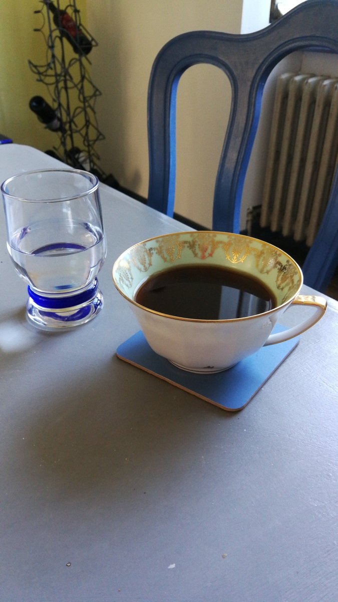 Morning coffee in French vintage cups, love there elegant style. A gift from our daughter Maya.