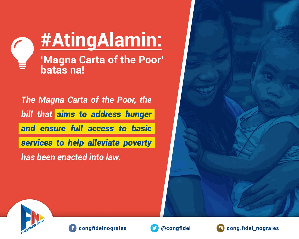 CongFidel's tweet photo. #AtingAlamin! Suriin natin ang isang bagong batas na naglalayong mas mabigyan ng kaukulang karapatan at serbisyo ang mga mahihirap nating kababayan.

#FidelNograles #ForwardNow

READ MORE: https://t.co/TS4QRQX6iW https://t.co/eJNEQdA2WG