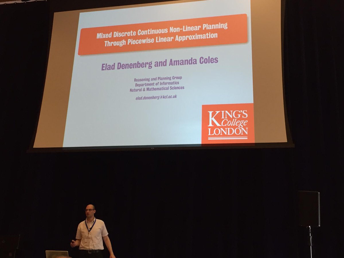 DenElad's tweet photo. If you look really hard you can see me from afar talking about using piecewise linear approximators to enable the OPTIC family of planners to reason with non-linear effects. @ICAPSConference #icaps2019 https://t.co/aRfpwtDe05