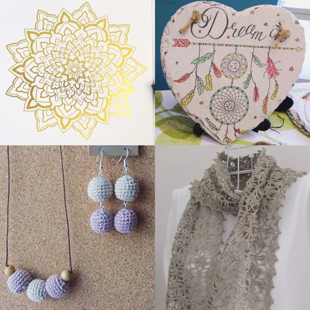 Lots of lovely work ready for the fair!
-Mandalas by <a href="/IllustrationAj/">AJIllustration</a> ✨
-Slate hearts by Rhiannon mcloughlin 🏴󠁧󠁢󠁷󠁬󠁳󠁿💚
-Crochet necklaces and scarves by Yuko Yarn🧣
~
We hope you can come along on Saturday
#artwork #shoplocal #shopsmall #madeinwales #newportwales #handmade #waleshour