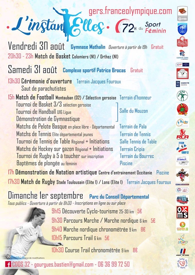 CDOS 32 (@32cdos) on Twitter photo Du 30 août au 1er septembre 2019, le CDOS32 et ses partenaires ont pour ambition d'offrir aux gersoises et aux gersois un événement sportif d'envergure présentant les athlètes et joueuses de plus de quinze disciplines. #Instantelles2019 #sports #sportfeminin #CDOS Du 30 août au 1er septembre 2019, le CDOS32 et ses partenaires ont pour ambition d'offrir aux gersoises et aux gersois un événement sportif d'envergure présentant les athlètes et joueuses de plus de quinze disciplines. #Instantelles2019 #sports #sportfeminin #CDOS