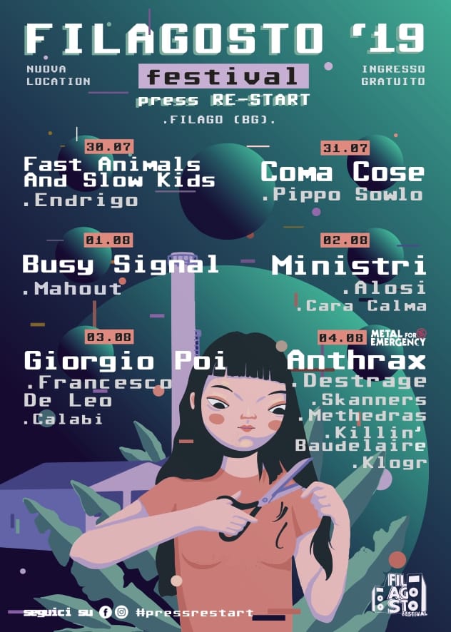 filagosto's tweet photo. FILAGOSTO FESTIVAL // PRESS RE-START🌳🏭🌳
>>> INGRESSO GRATUITO <<<

30/07 @fastanimalsask+ENDRIGO
31/07 COMA COSE+PIPPOSOWLO
01/08 @busysignal_turf+MAHOUT
02/08 @iMinistri+ALOSI+CARA CALMA
03/08 GIORGIO POI+FRANCESCO DE LEO+CALABI
04/08 @Anthrax (and more!)

#filagosto2019 https://t.co/GRvgi2sN45