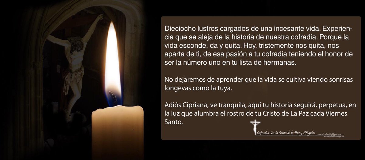 cristodelapaz's tweet photo. Sentimos comunicar el triste fallecimiento de la hermana Cipriana Alonso Antón.
D.E.P https://t.co/Yjk82cdHZd