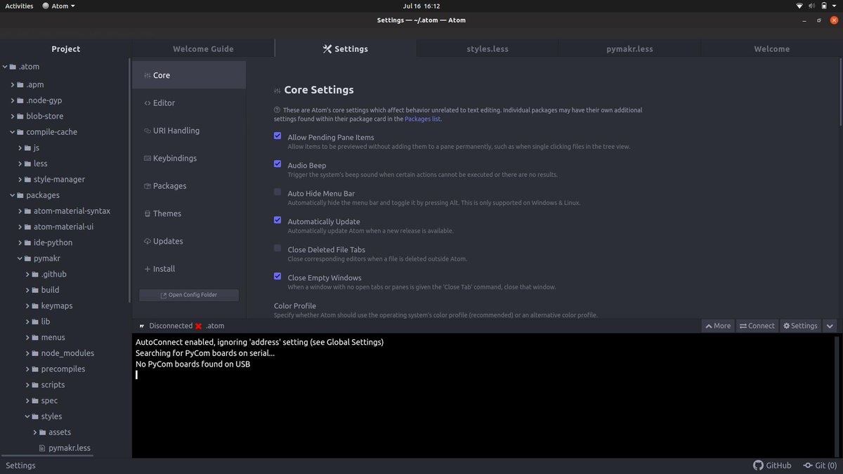 TheN3rdSquad's tweet image. Apparently, it wasn't a part of my initial plans, but I realized that the font size for the Atom plugin was quite small on my particular screen (since it's only 12.9"), so I decided to adjust the styles accordingly. (1 of 2) // #pycom #pymakr #UI #fontstyles #styling #plugin