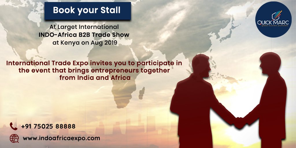 Quickmarc is the world's leading organizer of trade exhibitions in Africa. We organize a wide range of exhibitions in Kenya
Book Your Space Today With Quickmarc
E-mail: book@indoafricaexpo.com
Website: indoafricaexpo.com
#tradeshows #fairs #expos