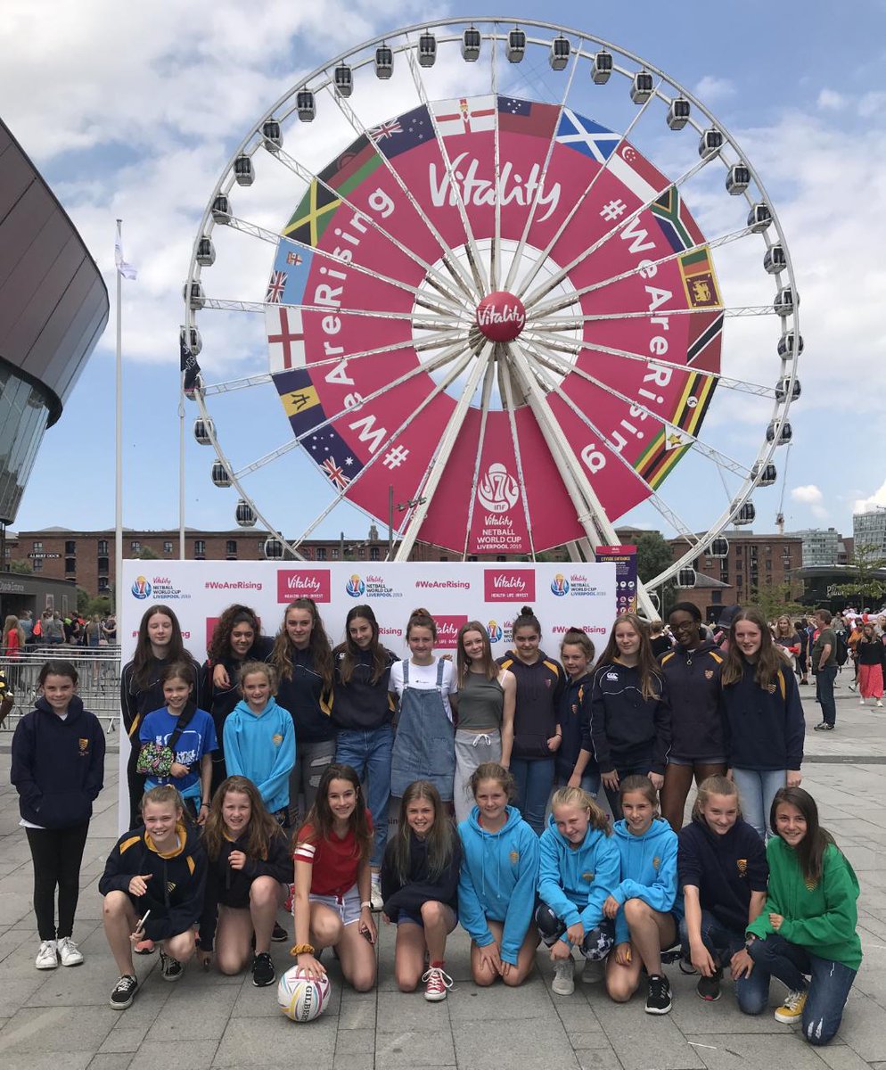 HerefordCS's tweet photo. Hereford Cathedral School pupils were in Liverpool yesterday to watch the #NetballWorldCup. They watched England beat Jamaica 56-48 in a very exciting match. #HCStrips #HCSnetball #HCSsport @HCSHead https://t.co/bTNMTwVh7P