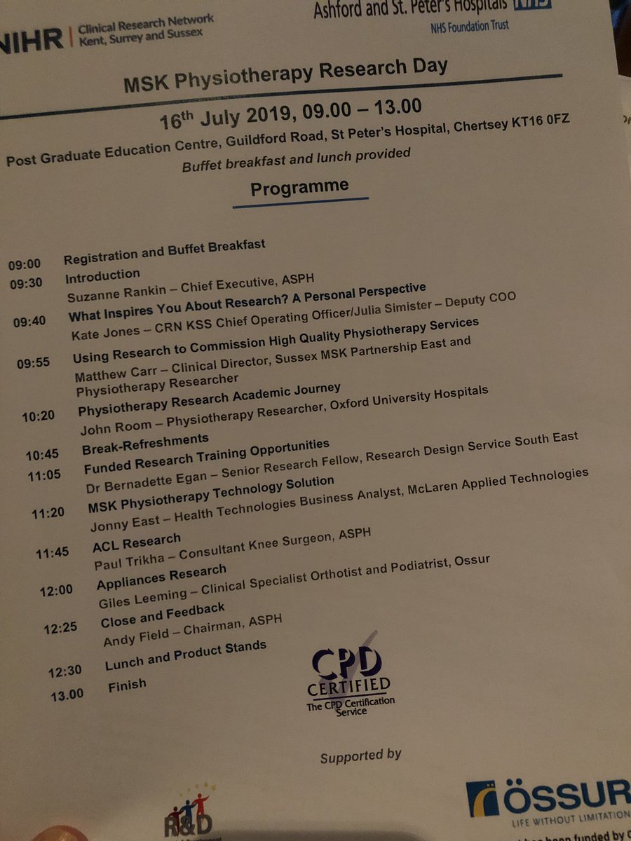Great line up for our #MSKResearch Day @ASPHFT 👊 @Leoncitizen @JonRoom @NIHRresearch @ASPH_RD @SuzRankin @OssurCorp @SurrSussexCAHPR @PhysioResSoc @SurreyiMSK @ASPHphysio #research #MSK #clinicaloutcomes #patientcare #ideasarenotenough