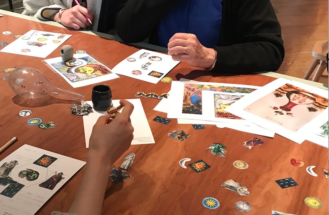 Participants arranged 'symbols into their own pattern to describe a particular challenge' then resolved the image by editing, adjusting. #WellcomeCollection Talk—Alchemy, Art &amp; the Unconscious. <a href="/ChantalPowellx/">Chantal Powell</a> <a href="/DeanMelbournex/">Dean Melbourne</a> <a href="/ExploreWellcome/">Wellcome Collection</a> a-n.co.uk/blogs/night-sh…