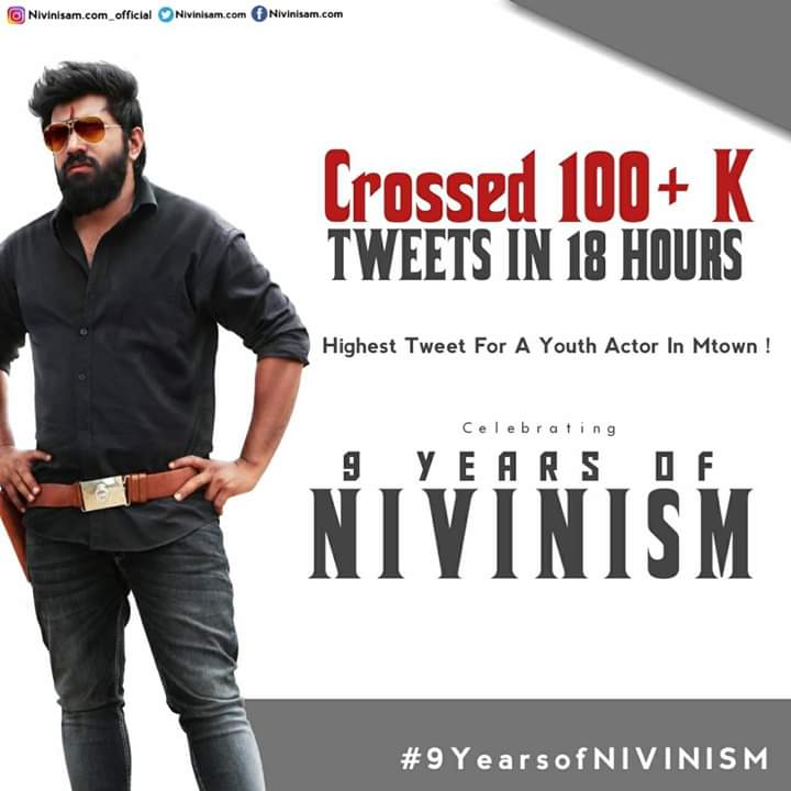 Nithinbabu29's tweet photo. Dear haters, please howl the same " four + three = seven''  !!
#9YearsOfNivinism crossed 100K+ tweets in 18 Hours 🔥🔥 https://t.co/XvIEKLmgYu