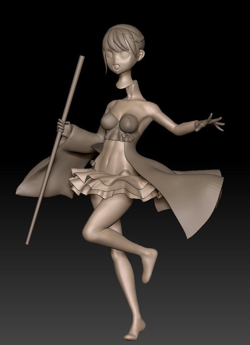 Zbrush今日進捗。
上着のラフモデルはとりあえずこれで完成。
髪の毛の制作に着手。
一旦頭部を正位置に移動させて髪の毛を作る。 