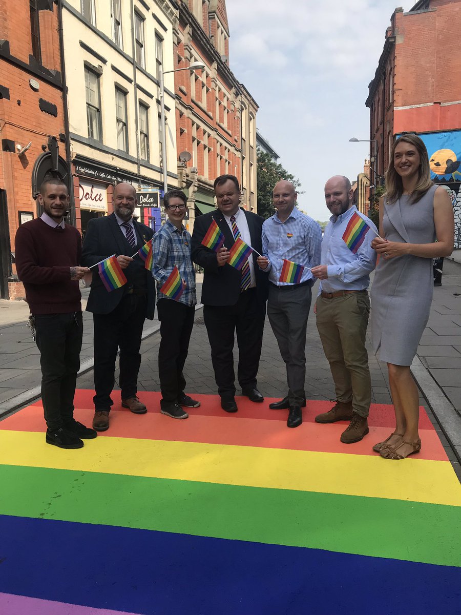 MyNottingham's tweet photo. #Nottingham is so 🏳️‍🌈 P R O U D 🏳️‍🌈 to officially open our beautiful #rainbowroad 🥳🥰😻                           With thanks to sponsors @nottmcityhomes @RobinHoodEnergy @Nottm_Together 👏🏻👏🏻👏🏻 #lovenotts #nottinghamtogether #proud https://t.co/COPiPN3DI0